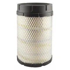 Engine air filter with round-oval shape and radial seal. Overall height 10 1/16 inches. Compatible with Bobcat construction equipment. Used in heavy-duty engines to filter intake air.