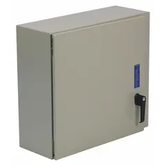 This steel enclosure measures 60 x 38 x 12 inches and features a solid hinged cover. Rated NEMA 12/13/3R/4, it provides protection against dust, falling dirt, dripping water, rain, and sleet. Suitable for housing electrical controls and instrumentation in indoor or outdoor industrial environments. No knockouts are included.