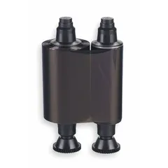 Black ribbon for ID card printers, compatible with PVC and composite cards. Yields 1,000 prints per roll. Overall dimensions: 1 1/2 in height, 3 1/2 in width. Used for printing black text and barcodes on ID cards for access control, employee badges, and membership cards.