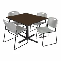 CAIN Cafe/Breakroom Table: Laminate, Walnut, 29 in Overall Ht - Max, 48 in Overall Wd, Square, Black (MPN TB4848NW44GY)