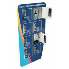 This charging locker provides one Lightning and one USB-C port per bay for secure device charging. Designed for easy setup, it is suitable for commercial or institutional environments where organized charging is needed.
