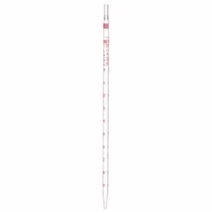 This KIMBLE serological pipette has a 1 mL capacity with 0.1 mL graduation increments, made from borosilicate glass. It is non-sterile and designed for precise liquid measurement and transfer in general laboratory applications such as cell culture, microbiology, and analytical chemistry.