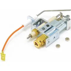 Pilot assembly for gas-fired heating equipment. Provides a stable flame to ignite the main burner in furnaces, boilers, and water heaters. Suitable for replacement in HVACR control systems.