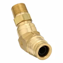 Brass push-to-connect adapter with 1/4 in OD tube size and 1/4 in male NPT thread. Used in pneumatic and air brake systems for connecting tubing to threaded ports. Provides a leak-free seal in industrial and commercial air circuits.