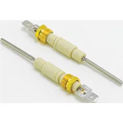 Flame sensor for gas-fired heating equipment. Detects flame presence to ensure safe burner operation. Sold as a 2-pack for replacement in HVACR controls.