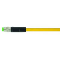 Single-ended cordset with a yellow PVC jacket for flexing applications. Features an M8 male straight connector on one end and bare wire on the other. 3 pins, 24 AWG, 2 m cable length. Rated IP67 for dust and water ingress protection