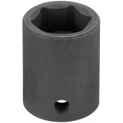 This 3/8" drive impact socket features a 15 mm metric, 6-point standard profile for use with impact wrenches and drivers. The manganese phosphate finish provides corrosion resistance. It is not a thin-wall design.