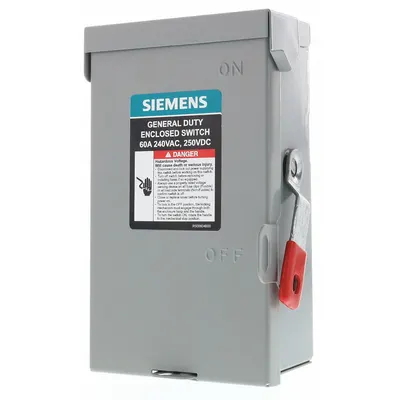 Siemens Safety Switch: Non-Fusible, 60 A, Three Phase, 240V AC, Galvanized Steel - Non-Fusible Safety Switches