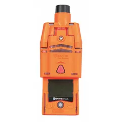 Multi-gas detector for sulfur dioxide monitoring in industrial environments. Features an orange housing, lithium ion battery, LED display, and cellular communication protocol. IP68 rated for dust and water ingress protection.