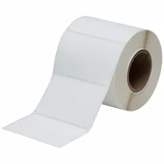 Acrylic permanent adhesive label roll with inkjet print-receptive coating, designed for use with Brady J2000 series printers. Each roll contains 250 precut labels measuring 2 in x 3 in. Suitable for industrial identification, asset tracking, and facility labeling where durable printed labels are required.