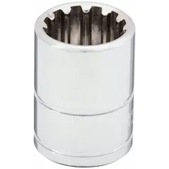 This 1/4" drive hand socket features a 12 mm metric size with a spline drive type and standard profile. Constructed from chrome with an overall length of 25 mm, it is used for tightening or loosening fasteners in automotive, machinery, and general assembly applications.