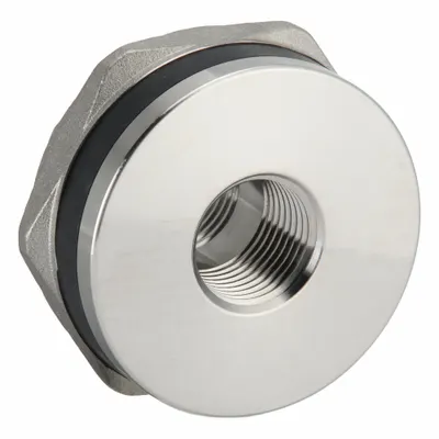 BANJO 316 Stainless Steel Through-Wall Fitting, 1/2 in Female NPT, EPDM Gasket - 316 Stainless Steel Through-Wall Fittings