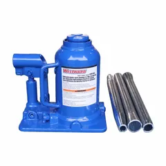 This manual-handle-operated mechanical bottle jack has a 12-ton load capacity and a steel body. It is designed for high-clearance applications where a compact lifting solution is needed for raising heavy equipment or vehicles during maintenance and repair tasks.