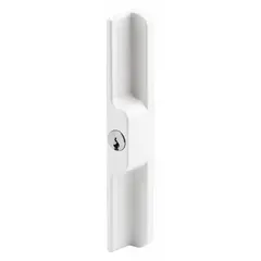 This sliding door lock from PRIME-LINE measures 7 inches in height and 1 1/2 inches in width. It is designed to secure sliding doors in commercial and industrial settings, helping to prevent unauthorized access and keep doors firmly closed.