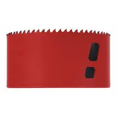 This multi-material-cutting hole saw has a 3 3/4 in diameter with 5/6 teeth per inch and a 5/8"-18 thread size. It achieves a maximum cutting depth of 1 7/8 in and is designed for use without an arbor. Suitable for cutting wood, metal, plastic, and drywall in construction, electrical, plumbing, and HVAC applications.