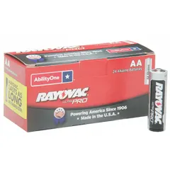 SKILCRAFT AA alkaline battery, 1.5V DC, part of the Ability One series. Suitable for powering everyday devices such as remote controls, flashlights, clocks, and portable electronics in office, school, or home environments.