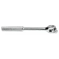 This 16-inch flex-head breaker bar features a 1/2-inch drive and a knurled grip for secure handling. Constructed from alloy steel with a chrome finish, it is designed for loosening tight fasteners in automotive and industrial maintenance applications