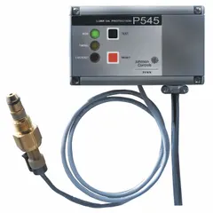 Electronic lube oil pressure control with 120-second delay and alarm circuit. Designed for use with Carlyle compressors and non-corrosive refrigerants. Operates on 240V AC input voltage. Monitors oil pressure to protect compressors in refrigeration systems.