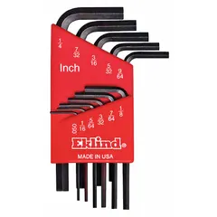 This 11-piece L-shaped hex key set includes Hex-L Short and L keys with standard and short ends, stored in a holder. The black oxide finish provides corrosion resistance. Suitable for manual tightening or loosening of hex socket screws and bolts in maintenance, assembly, and repair tasks.
