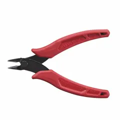Straight, narrow jaw flush-cut pliers with 1/2 in jaw length and 1/4 in jaw width. Overall length 5 in. Spring-return mechanism aids repetitive use. Suitable for trimming soft wire, cable ties, and small components in confined spaces.