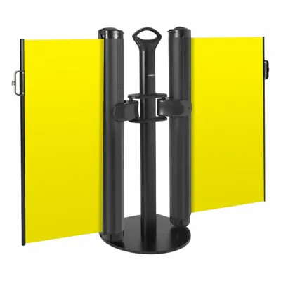 MODUS Dual Mobile Stand: 38 in Post Ht, 11 1/2 ft Belt Lg, Yellow, 1 No. of Posts - Retractable Belt Barrier Systems