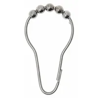 Set of 12 shower curtain hooks made of brass and stainless steel with a nickel-plated silver finish. Each hook measures 3 1/8 inches in overall height. Suitable for hanging shower curtains in commercial or institutional bathroom enclosures