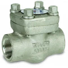 This forged steel inline piston check valve features a carbon steel body with NPSM threads and FNPSM x FNPSM connections. Designed to prevent reverse flow in piping systems, it is suitable for use in industrial applications such as water, oil, and gas lines where compact and durable flow control is required.
