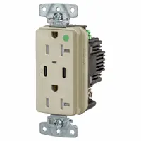 USB Receptacle: Duplex, 5-20R, 2 USB Ports, USB Type A/C, Ivory, 125V AC, 20 A (MPN USB8300CPDI)
