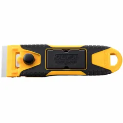 Standard scraper with a stainless steel blade and fiberglass handle. Straight, stiff blade shape for scraping paint, adhesive, and other materials from flat surfaces.