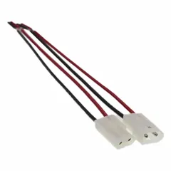 This 2-pole connector assembly is rated 10 A at 250V AC and uses .093 terminals. It includes a receptacle with female contacts pre-wired with 18 AWG red UL 1015 hookup wire, 6 in length, with PVC insulation. Suitable for low-power and signal connections in industrial and commercial equipment.