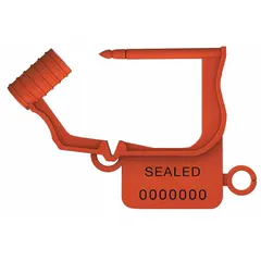 Plastic hasp padlock seals with 1 1/4 in hasp length and 15 lb breaking strength. Black sequential numbering with 'Sealed' marking. Used for tamper-evident sealing of containers, cabinets, and meters in logistics and utility applications.