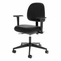 This adjustable-arm office chair from CRAMER features a black finish, 15-inch back height, and 19 1/2-inch seat width and depth. Suitable for use in workstations, control rooms, labs, or assembly areas where ergonomic seating is required