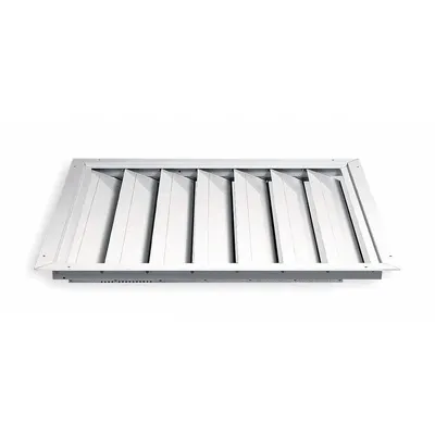 Dayton Manual Damper: For 36 in Fan, Single Panel, 35 in W, 1 5/8 in D, Aluminum - Universal-Mount Backdraft Dampers