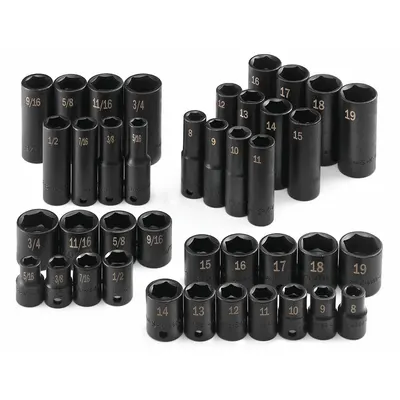 SK PROFESSIONAL TOOLS Impact Socket Set: 3/8 in Drive Size - SAE & Metric Impact Socket Sets