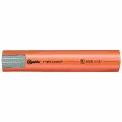 This LIQUATITE LNMP Series continuous-flex liquid-tight plastic conduit is designed for applications requiring protection against moisture, oils, and chemicals in environments with constant movement. With a 1/2 in trade size and orange color, it is suitable for use in machinery, robotics, and automation systems where wiring must withstand repeated flexing.