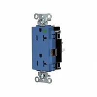 HUBBELL Receptacle: Hospital Grade, Decorator Duplex, 5-20R, Blue, 125V AC, 20 A, 2 Pole / 3 Wire (MPN HBL2182STBL)