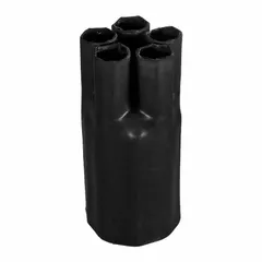 Black heat shrink breakout boots with 1.57 in inner diameter before shrinking and 3.3 in length. Supplied in a pack of 10. Used to seal and protect cable splices and terminations in electrical systems, providing environmental sealing against moisture, dust, and mechanical stress.