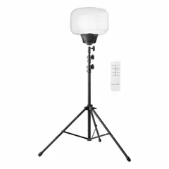 This E-Z UP tripod stand light features a single LED lamp head with 10 brightness levels for adjustable illumination. It operates on 110 to 240V AC and has a black frame with an IP42 rating, suitable for indoor or sheltered outdoor use in construction, events, or emergency response areas.