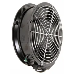 This 6-inch diameter axial fan with a 2-inch depth features a plastic housing and operates on 115V AC power via lead wires. It offers a speed range of 2,800 to 3,500 RPM. Suitable for general-purpose cooling and ventilation in enclosures and cabinets where corrosion resistance is not required.