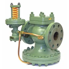 This SPENCE cast iron pressure regulator features 4-inch 125 flanged connections and is designed for general purpose pressure reduction in steam, air, or gas systems. It provides an adjustable outlet pressure range of 3 psi to 20 psi and can handle temperatures up to 450°F. Typical applications include industrial heating, process control, and distribution networks requiring reliable downstream pressure maintenance.