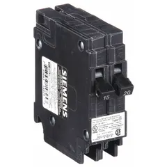 Single-pole duplex miniature circuit breaker rated 15/20 A at 120V AC with a 10kA interrupting capacity. Designed for plug-in installation in Siemens EQ Load Centers, it provides overcurrent protection for two circuits in a single-pole space. Suitable for residential and commercial electrical panels where space is limited.