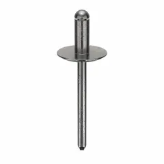 Open-end blind rivet with 0.183" diameter, 1 3/4" overall length, and 27/64" body length. Large flange design provides increased load distribution for sheet metal joining and metal fabrication. Supplied in a 250-piece pack.