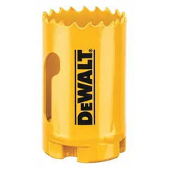Bi-metal hole saw with 1 7/16-inch diameter and 4/5 teeth per inch for cutting wood, metal, and plastic. Maximum cutting depth of 1 3/4 inches. Arbor not included; requires 5/8"-18 thread arbor. Suitable for construction, plumbing, and electrical installations.