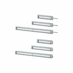 LED rectangular machine tool light with flood beam pattern, 1200 lm max brightness at 6500K color temperature. Operates on 24V DC ±10% with 11.52W power consumption. Includes bracket mounting and tempered glass lens. Suitable for illuminating CNC machines, lathes, milling machines, and workstations.