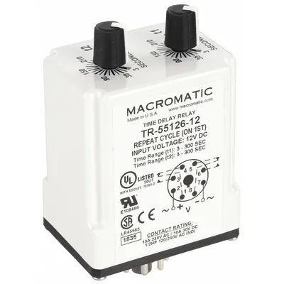 MACROMATIC Single Function Time Delay Relay: Socket Mounted, 12V DC, 10 A - Socket-Mounted Relays