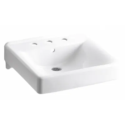 KOHLER Bathroom Sink: Soho, White, Vitreous China, 20 in Overall Lg, 18 in Overall Wd - One-Station Wall-Mounted Bathroom Sinks without Faucets