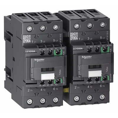 SCHNEIDER Magnetic Contactor: Reversing, 3 Poles, 3NO Contacts, 50 A - Reversing IEC Contactors