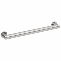 Straight grab bar for bathroom and accessibility applications. Constructed from satin-finished stainless steel with antimicrobial properties. Measures 24 inches in length with a 1 1/4 inch diameter. Supports up to 800 lb when properly installed.