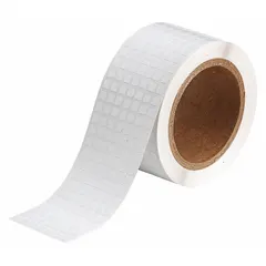 Polyester label roll with white gloss finish, 1/4 in size, 20,000 labels per roll. Compatible with BBP11 printer series. Used for high-volume labeling in industrial settings such as asset tracking, cable marking, and component identification.