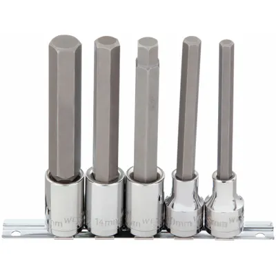 WESTWARD Socket Bit Set: 1 - 25 Pieces, 1/2 in Drive Size, 5 Pieces - Hex Bit Socket Sets